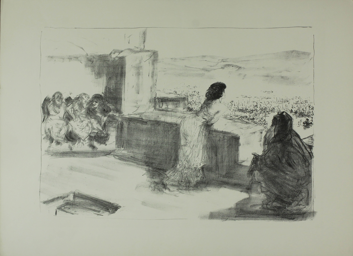 Max Slevogt, Helena na tarasie przy bramie Skajskiej, ilustracja do Iliady Homera, litografia, 1907