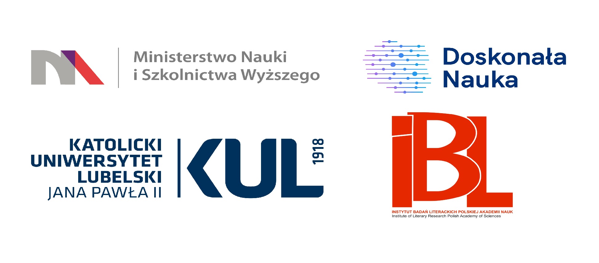 Logotypy instytucji organizujących i finansujących konferencję: Gościnność w literaturze - gościnność literatury (3–5 czerwca 2024 / Kazimierz nad Wisłą)