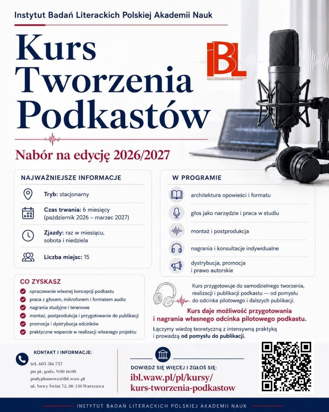 Plakat Kursu Tworzenia Podcastów w IBL PAN